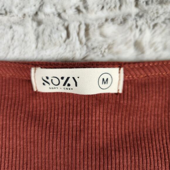 Sozy Penny Chic Red Ribbed Long Sleeve Crop Shirt Size M - Picture 4 of 7